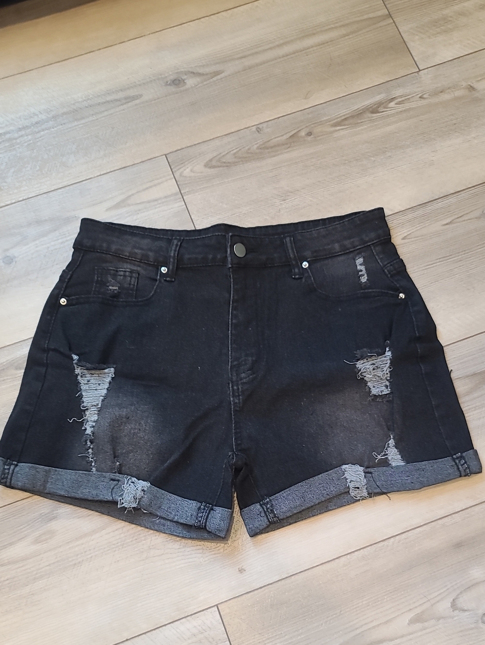 Black Distressed Women's Denim Shorts. BB35